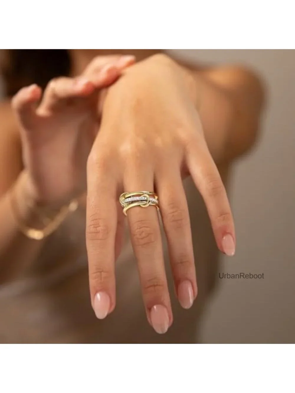 14k Gold Plated Stackable Rings for Women Non Tarnish Interlocked Band CZ